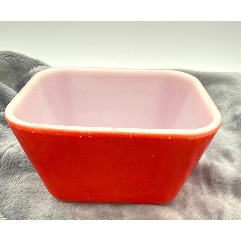 Vintage Pyrex Red Refrigerator Dish Square Milk Glass Made in USA No Lid